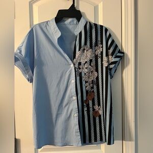 Blue Striped Floral Women's Blouse
